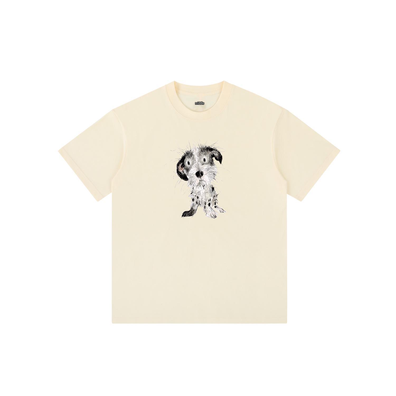 

2024 Летняя Ретро Футболка с Принтом Собаки Облегающего Кроя из Чистого Хлопка - Короткий Рукав 3XL бежевый