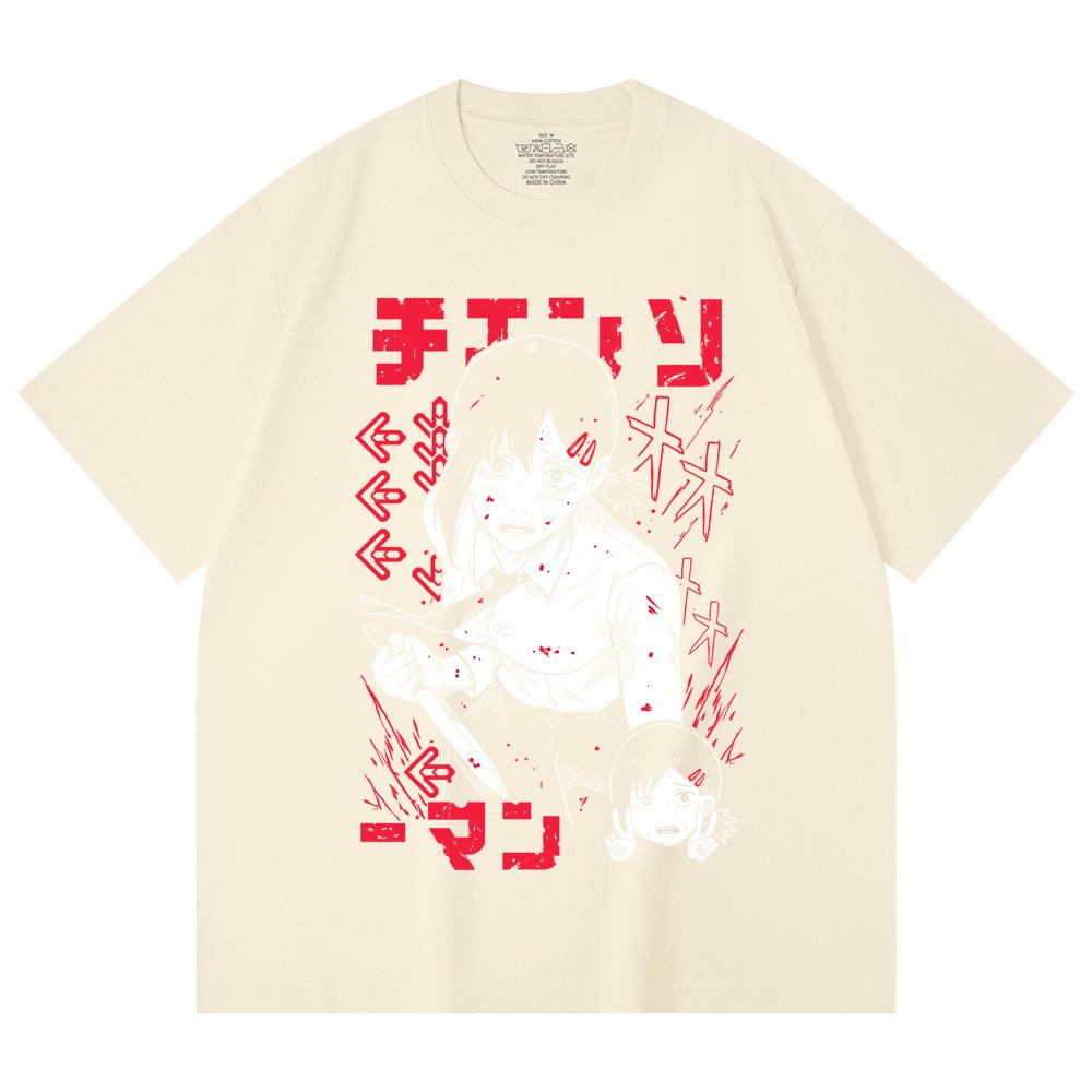 

230 Gsm 100% Cotton Chainsaw Man V14 Kobeni Print Unisex Heavy Cotton T Shirt XS абрикосовый