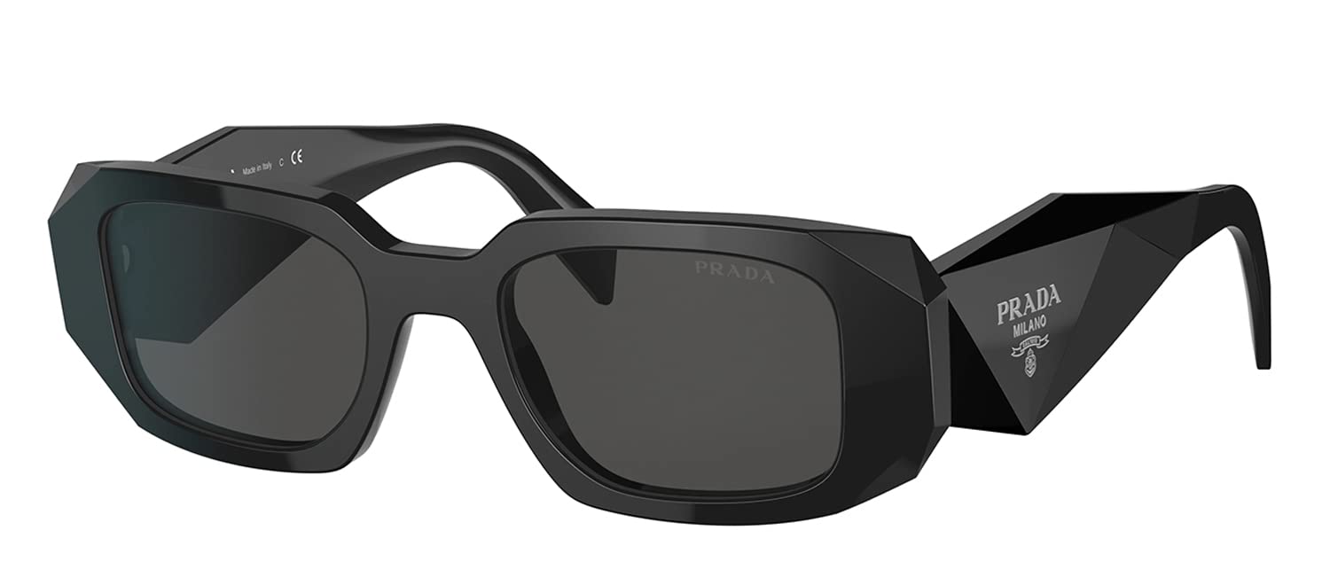 

Prada PR 17WSF 1AB5S0 Black Plastic Rectangular Sunglasses Grey Lenses, Black/Silver Logo, 51-20-145