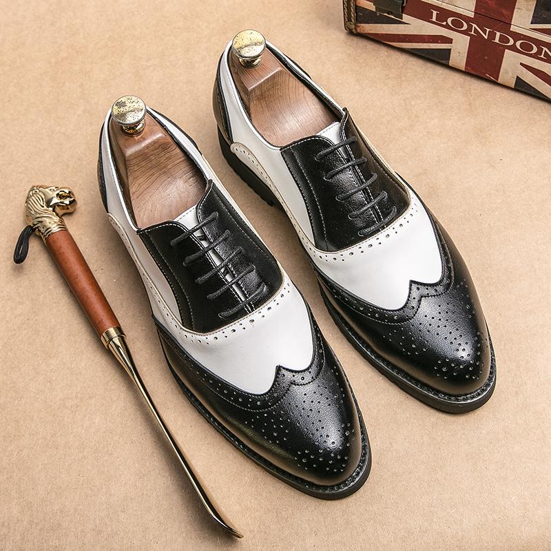 Fashion New Britain Black White Patchwork Oxford Leather Shoes Men Dress Wedding Prom Homecoming Party Footwear Sapatos Tenis Masculino