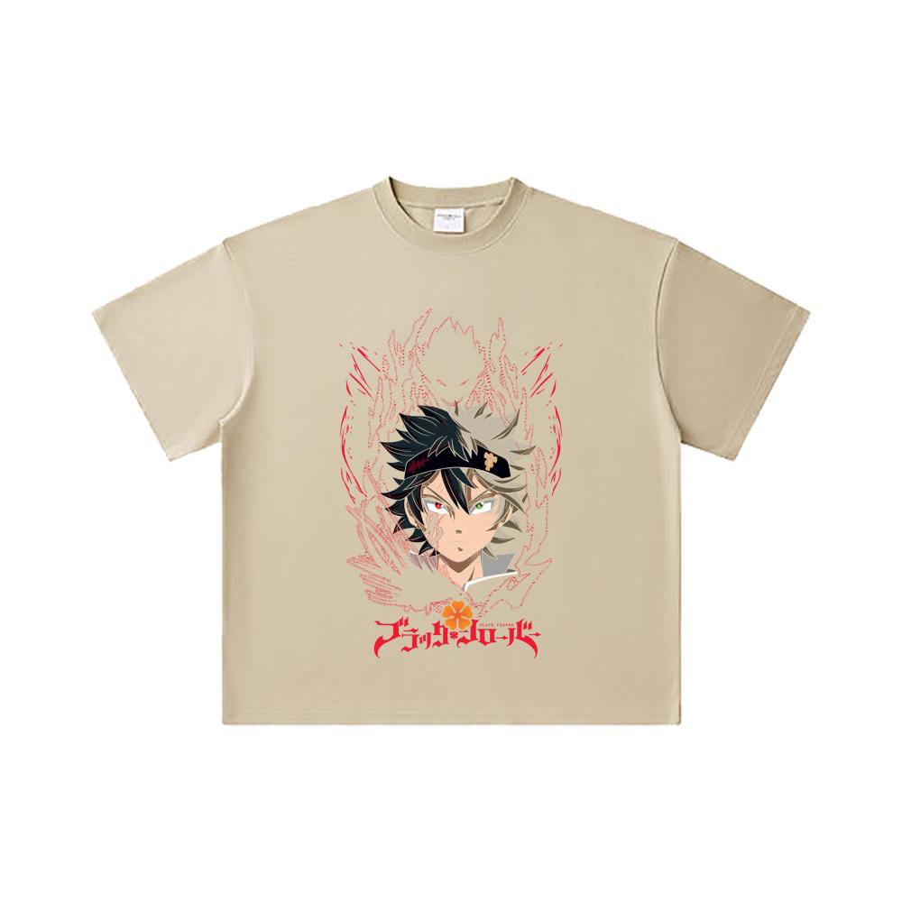 260 GSM Double Yarn 32 Count 100% Cotton Black Clover V4 Asta Print Unisex Heavy Cotton T Shirt