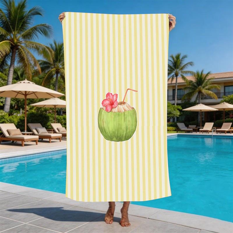 Aesthetic Pastel Striped Cherry Microfiber Beach Towel Large Sandproof Bath Towels Light Weight Quick Drying Swim Blanket Pool