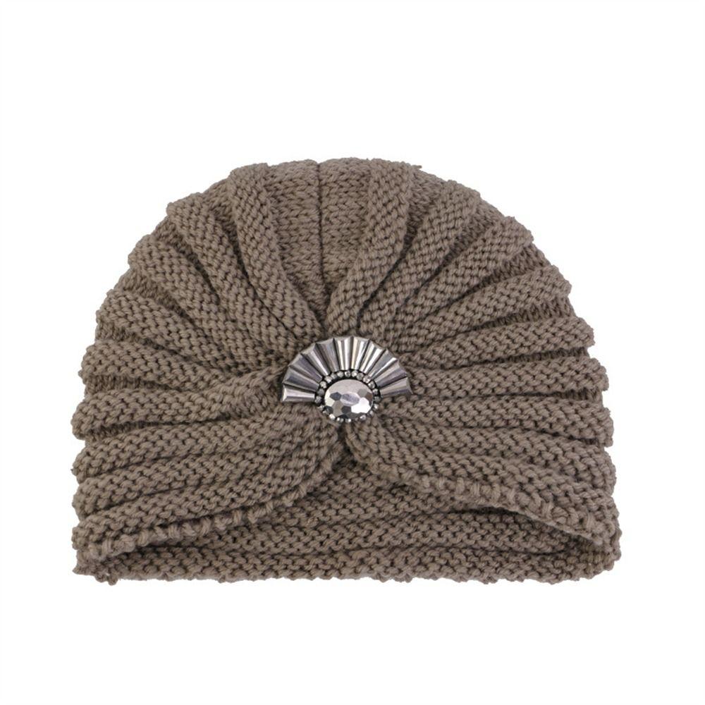 Knitted India Hat Thick Coldproof Head Wraps Casual Hijab Scarf for Women хаки