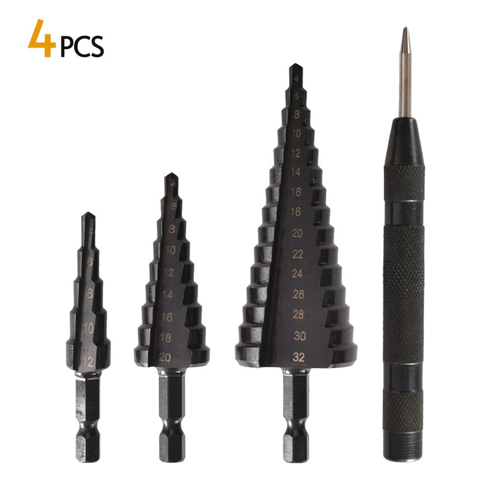 4PCS HSS Cobalt Stepped Drill Bit Set Practical Black Nitride Coated Metal Drilling Bits Kit for