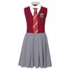 Sleeveless Ruffled Dress with Lapel Collar and Buttons Patch Decor Necktie for Girls Halloween Cosplay Themed Party Costume
