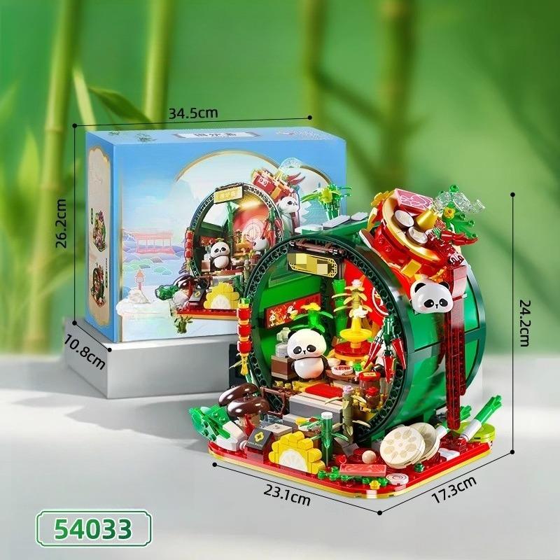 Panda Bamboo House Building Blocks Children's Educational DIY Handmade Creative Model Ornaments Trendy Toys Birthday Gifts