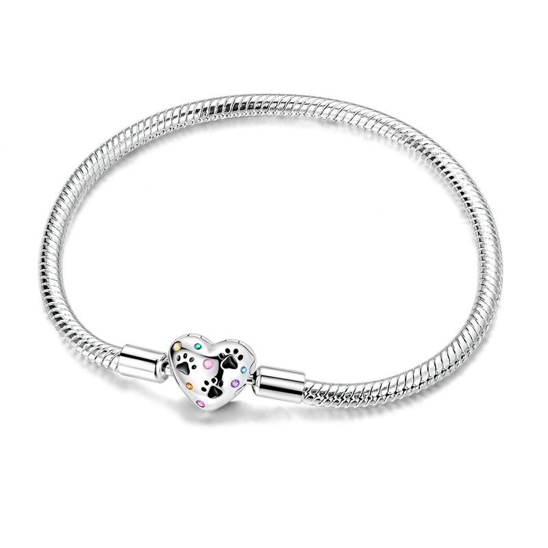 925 Silver Heart Bracelet 17-20CM Sparkling Golden DIY Charms Beads Fashion Jewelry for Women