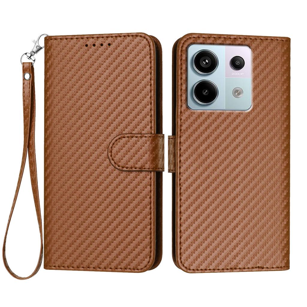 For Xiaomi Poco X6 5G/Xiaomi Redmi Note 13 Pro 5G Wallet Case with Strap Carbon Fiber Texture Leather Mobile Cover