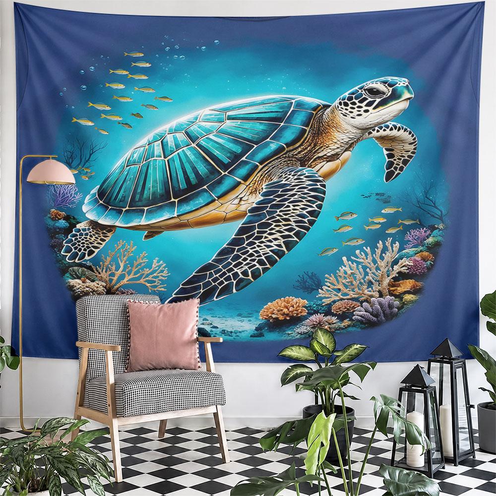 Sea Turtle in Vibrant Coral Reef Scene Pattern Wall Hanging Tapestry Decorative Tapestry Home Decor for Bedroom and Living Room