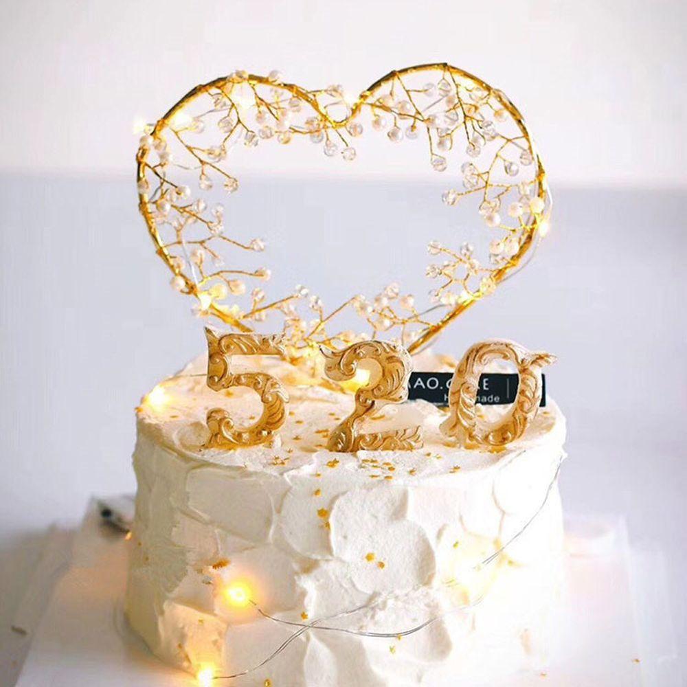 LED Event Supplies Cupcakes Pearl Cake Toppers Party Decoration Happy Birthday Cake Decorating Tool