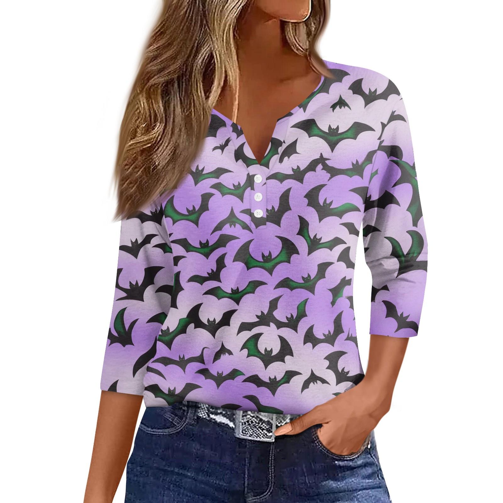 

Женский Повседневный Модный Сексуальный Удобный Топ с V-образным вырезом и рукавом семь восьмых на Хэллоуин L