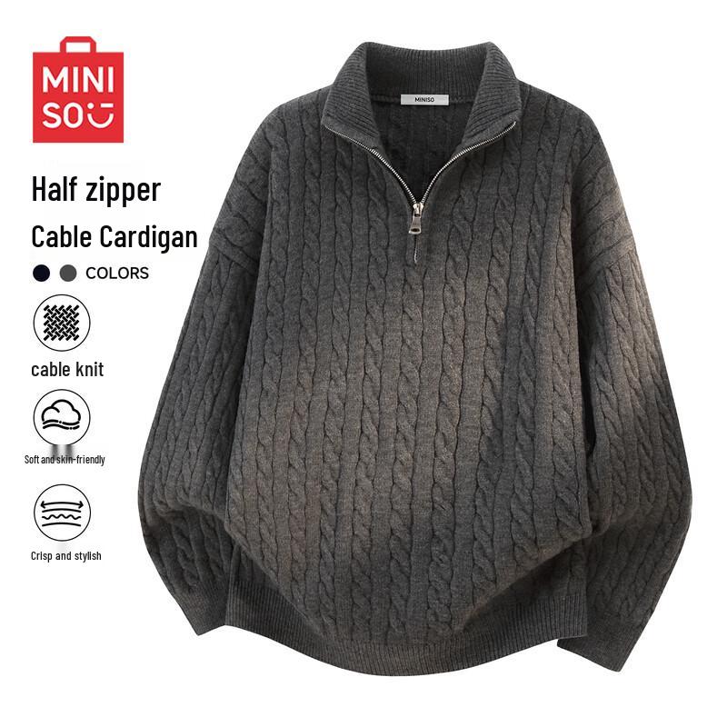 MINISO Men's Half-Zip Cable Knit Sweater
