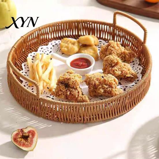 Mold Resistant Bread Tray Imitation Rattan Fruit Basket, Round Tray, Steamed Decorative Woven Basket Food Storage Eco-Friendly Kitchen Organizer,