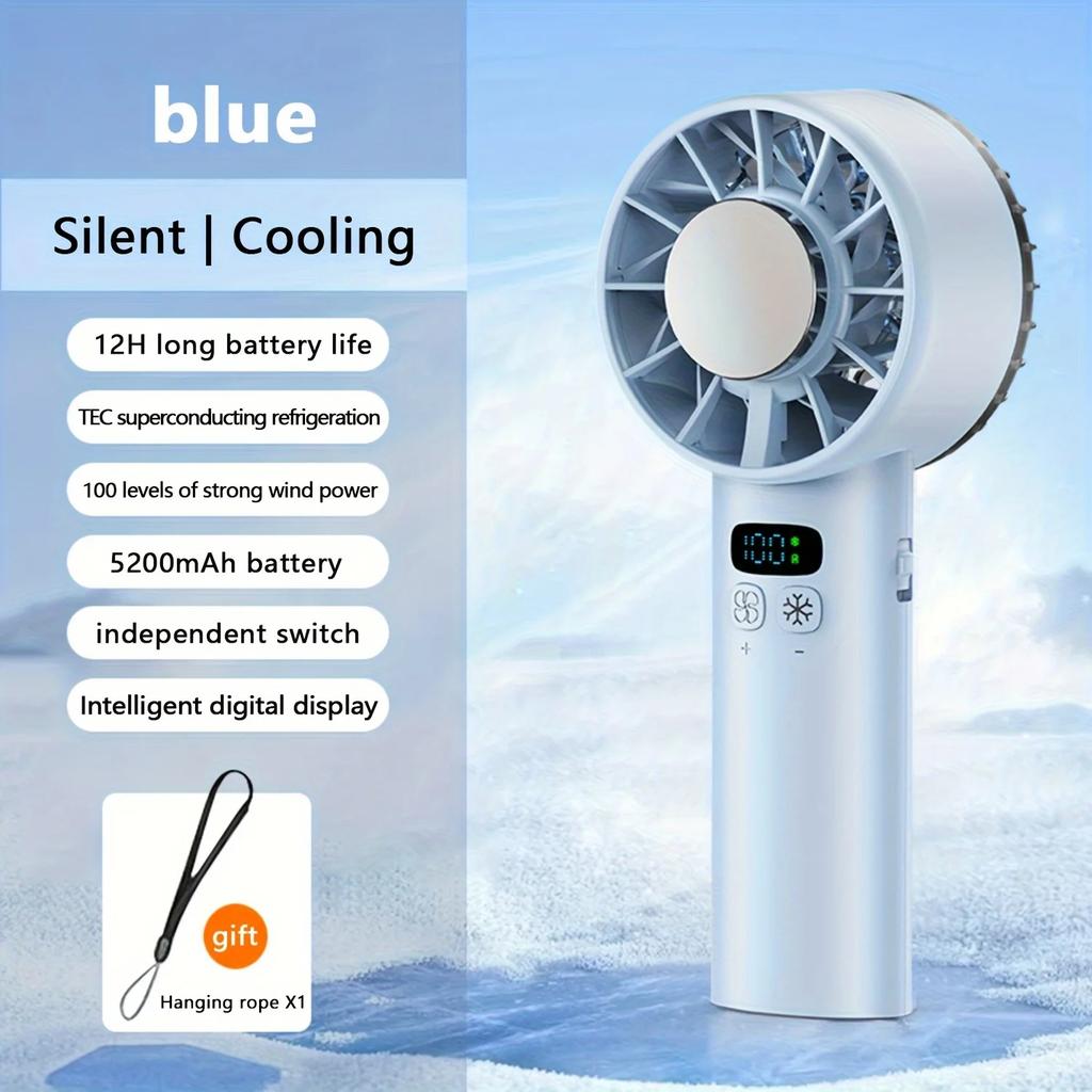 New Mini Fan Air Cooling Handheld Ice Compress Silent Operation Fan100 Speed Adjustable Portable High-Speed Fan USB Charging