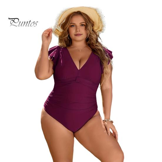 

Купальник больших размеров с высокой талией, эластичными оборками на плечах и V-образным вырезом, пляжная одежда, облегающий крой, быстросохнущий, пляжный наряд, однотонный, цельный, для бассейна, серфинга, монокини XL вино красного