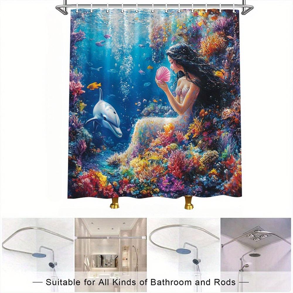 Mermaid and Dolphin Undersea Waterproof Shower Curtain for Bathroom Decor, Vibrant Art Design, Unique Style, Modern Fashion