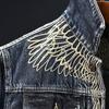 Autumn and Winter Classic Heavy Industry Embroidery Denim Top Retro Retro Trend Motorcycle Wear Multi Pocket Denim Coat for Men