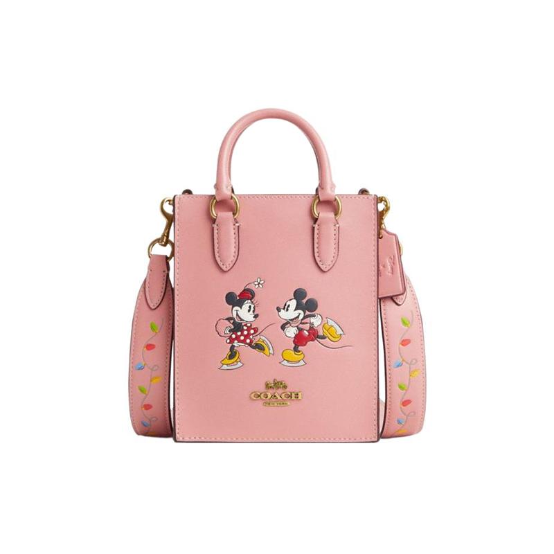 

COACH handbag Disney 14 joint model North South printed logo card slot magnetic snap buckle pebbled leather Tote bag Tote bag shopping bag shoulder рожевий