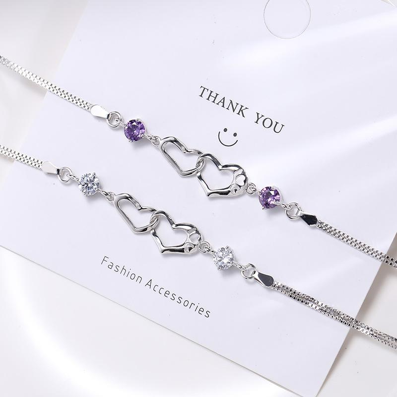 JewelryTop  Sterling  Classic Crystal Heart Bracelets Charms for Women Fashion Party Wedding Jewelry Gifts