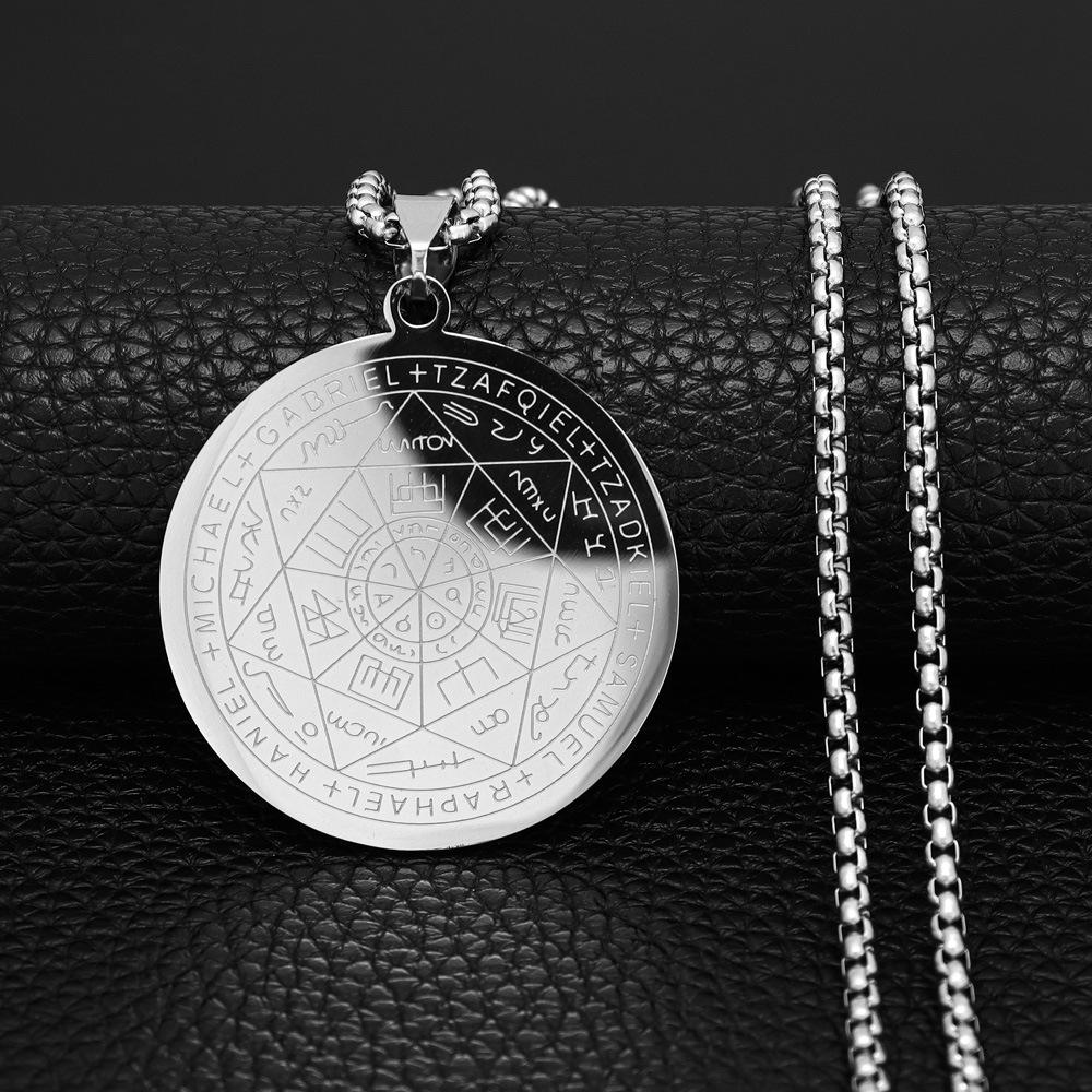 Seven Archangels Amulet Stainless Steel Necklaces Men Seal of Solomon Talisman Necklace Protection Jewelry Collar Hombre N1162S2