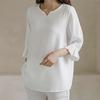 ZANZEA Women Casual V-Neck Solid Color Loose 3/4 Sleeve Blouse