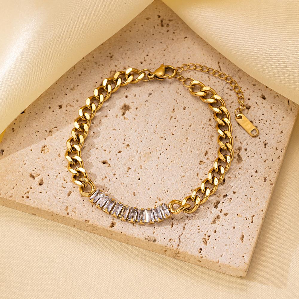 

2025 Новый нишевый дизайн, натуральный циркон, универсальный браслет из нержавеющей стали, женские аксессуары