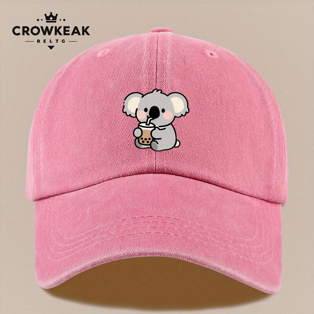 A Stylish Printed Baseball Cap Featuring a Cute Koala Drinking Bubble Tea Designed with a Vintage Look This Adjustable Cap Is 1pc