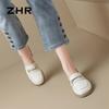 ZHR Women's First-Layer Cowhide Chunky Heel Slip-On Loafers
