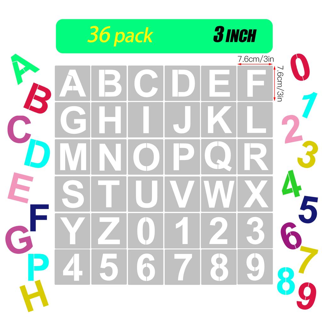 62pcs 4 Inch Letter and Number Stencils Reusable Washable Alphabet Stencils Environment-friendly PET Art Craft Templates for Painting On Wood Fabric W
