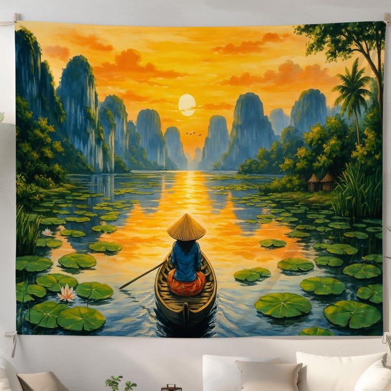 Asian River Sunset tapestry 75x100 чёрный