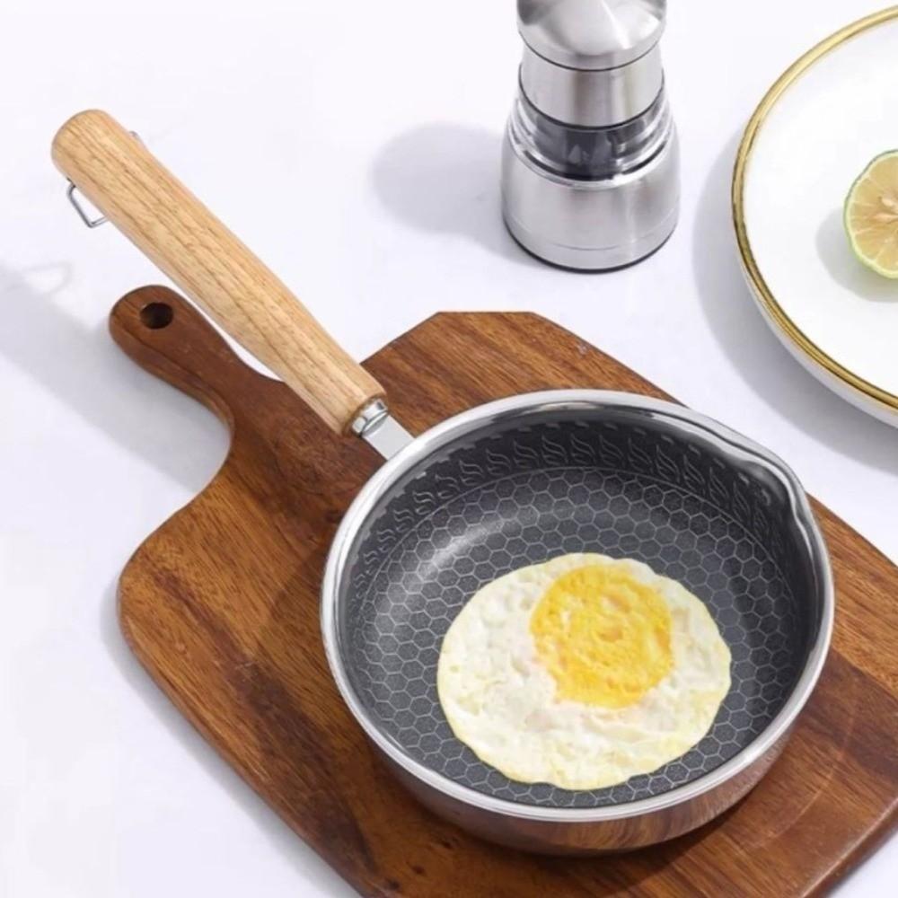 Uncoated Frying Pan Stainless Steel Omelette Pan Portable Uncoated Pan Grilling