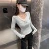 Women's Elegant Knotted V-Neck Long-Sleeve Slim-Fit T-Shirt – French Design Spring 2026 Arrival