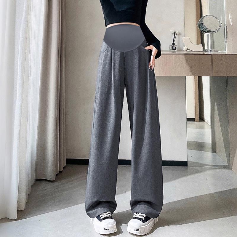 Autumn 2025 Plus Size Maternity Wide Leg Pants - Versatile Drape and Straight Fit