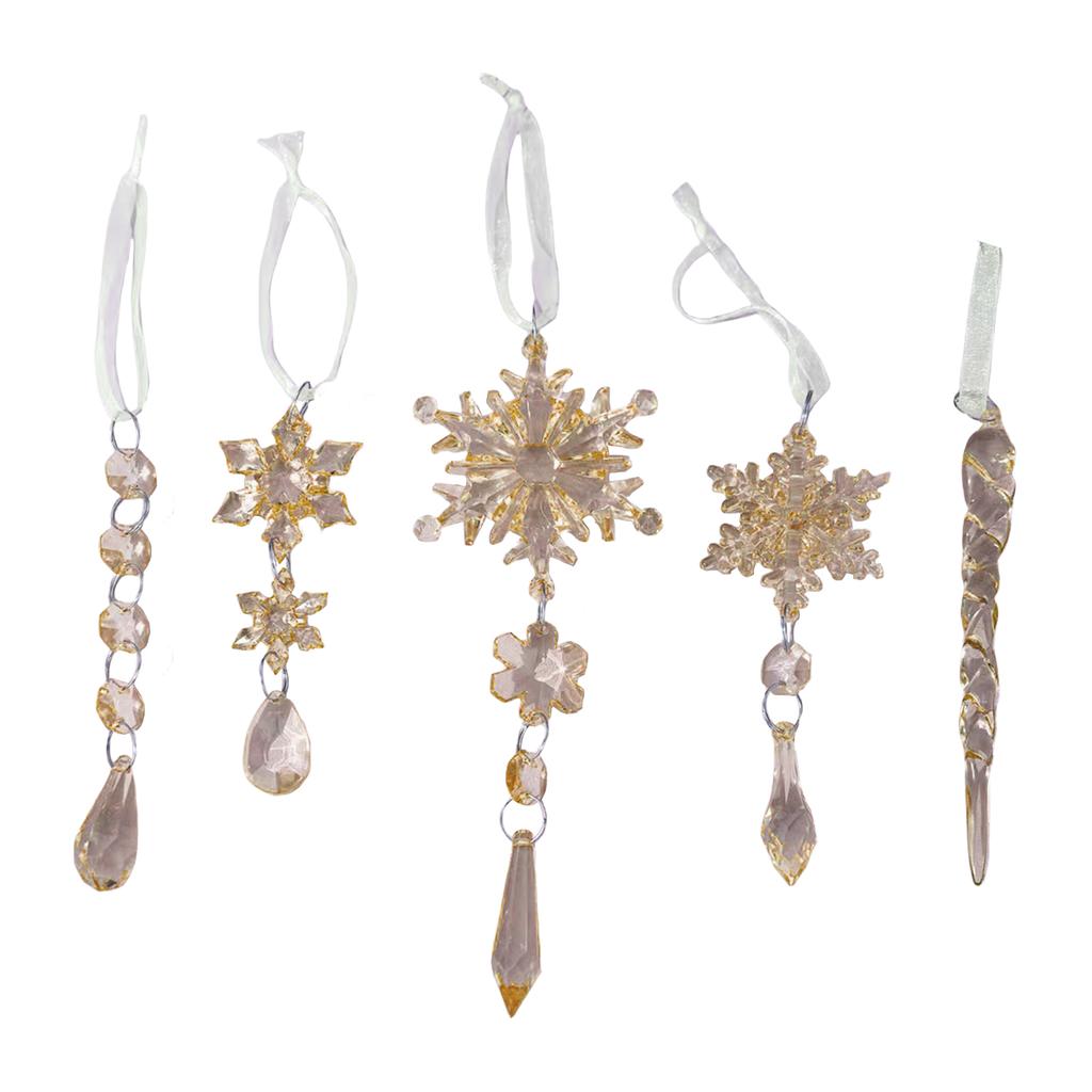 10 Stück Schneeflocken-Eiszapfen-Anhänger Acryl-Kristall Hängeset mit Schnüren Weihnachts-Kugeln Hängende Ornamente für Weihnachtsfeier Heimdekoration