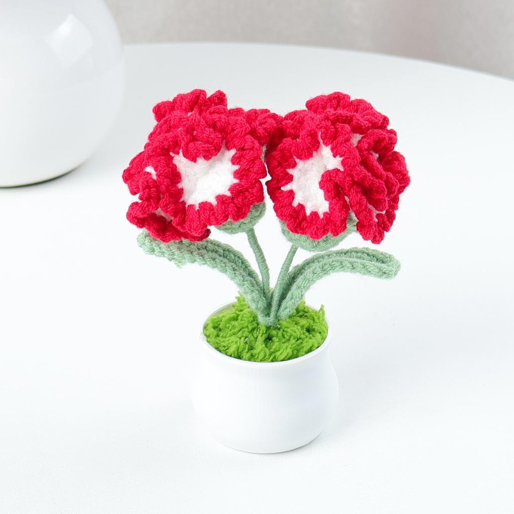 Hand-Knitted Wool Fake Flowers Set: Sunflower, Carnation, Tulip - Desktop Decor, Teacher/Student Gift, Everlasting Bouquet