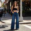 Wide Leg Jeans Zipper Fly Low Waisted Straight Leg Denim Pants Loose Stretchy