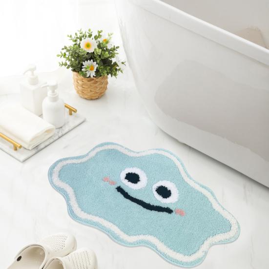 Ultra Soft Floor Mat Smiling Cloud Shape High Absorbent Thick Bath Mat Anti-Slip Design Quick Drying Bathroom Rug