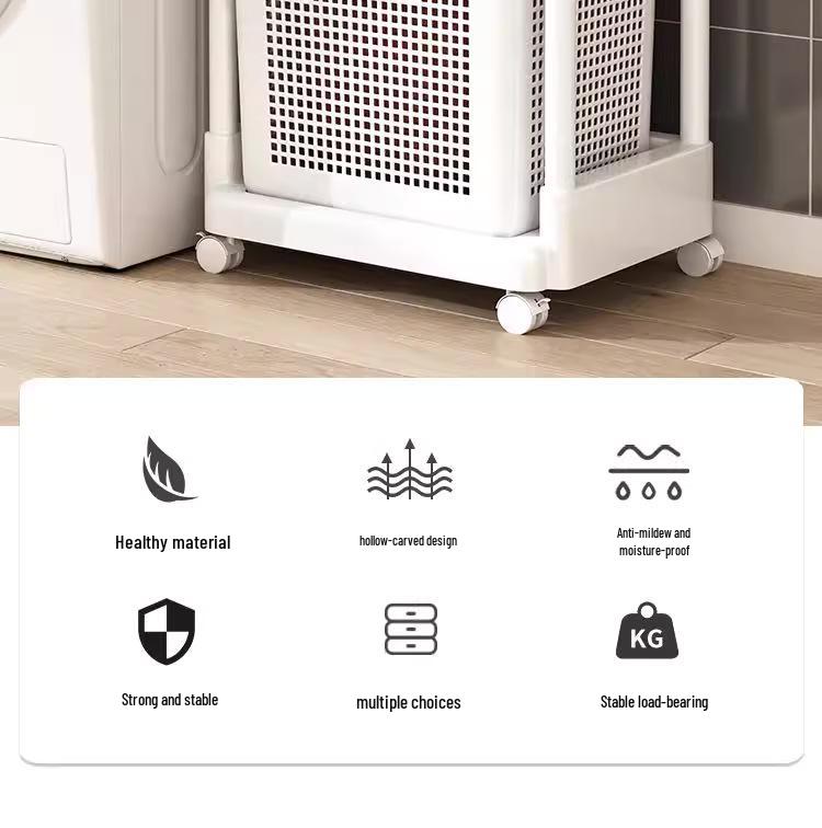 Movable Bathroom Storage Rack with Baskets and Handrails
