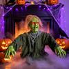 Green Face Halloween Yard Decoration with Red Light Detail, ABS Ground Insert Accent for Porch, Lawn, and Entryway Party Display, 1 Piece