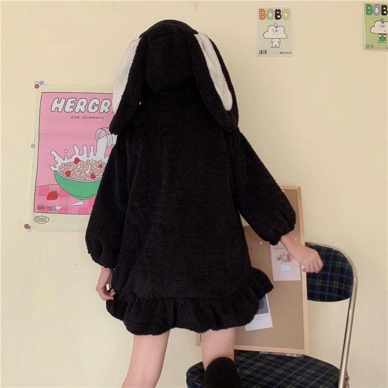 Giacca con cappuccio in peluche da donna a forma di coniglio - Stile moda Autunno/Inverno 2022