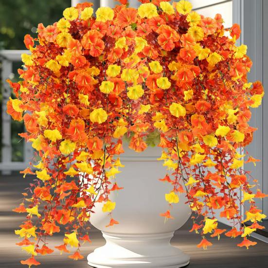 

1/2/3/4Pcs Fall Hanging Artificial Morning Glory UV Resistant Realistic Fake Flower Wedding Party Indoor Outdoor Garden Wall Hanging Faux Flower 1pc A
