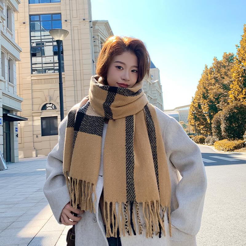 Plaid scarf winter new high-end thickened versatile warm shawl student couple scarf retro style