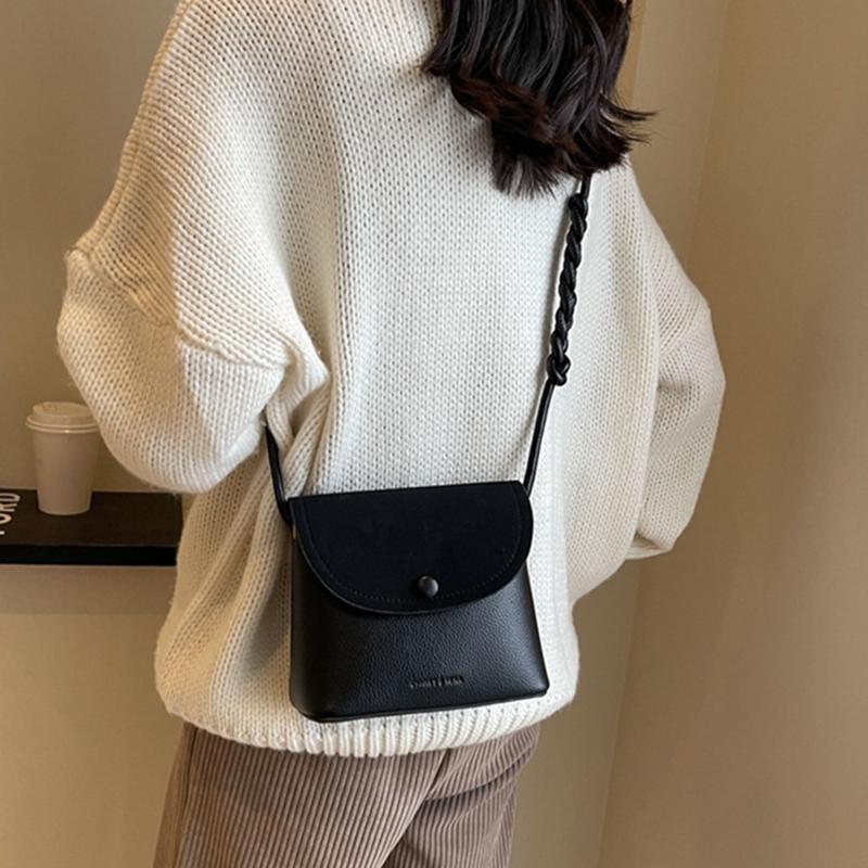 Retro Solid Color PU Leather Small Shoulder Bag Autumn and Winter Women's New Bucket Crossbody Bag CLE