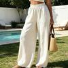 Women Trousers Elastic High Waist Straight Wide Leg Long Pants Pure Color Loose Fit Summer Casual Trousers Daily Wear