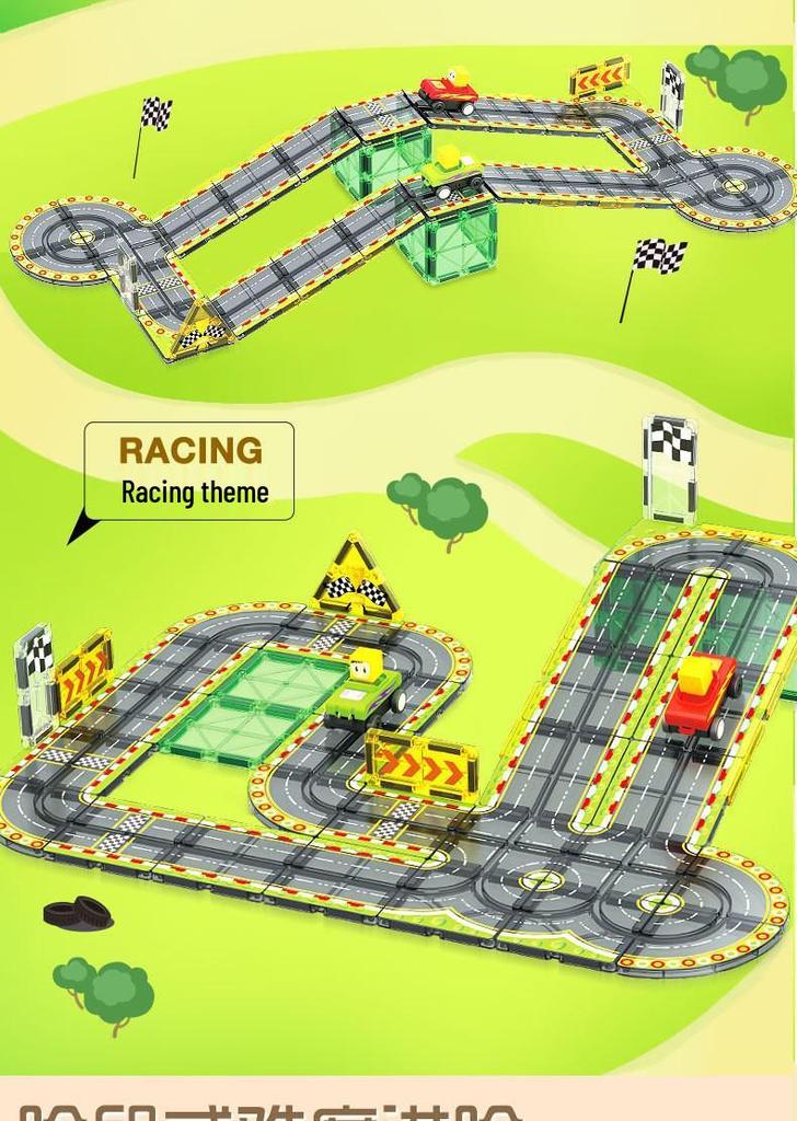 Magnetic Building Blocks & Electric Track Car City Set: Stained Glass Educational Toy for Kids