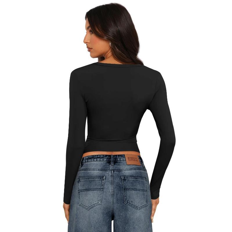 Women's Tight Round Neck Sexy Hottie Nude Single Wear Long Sleeve Top