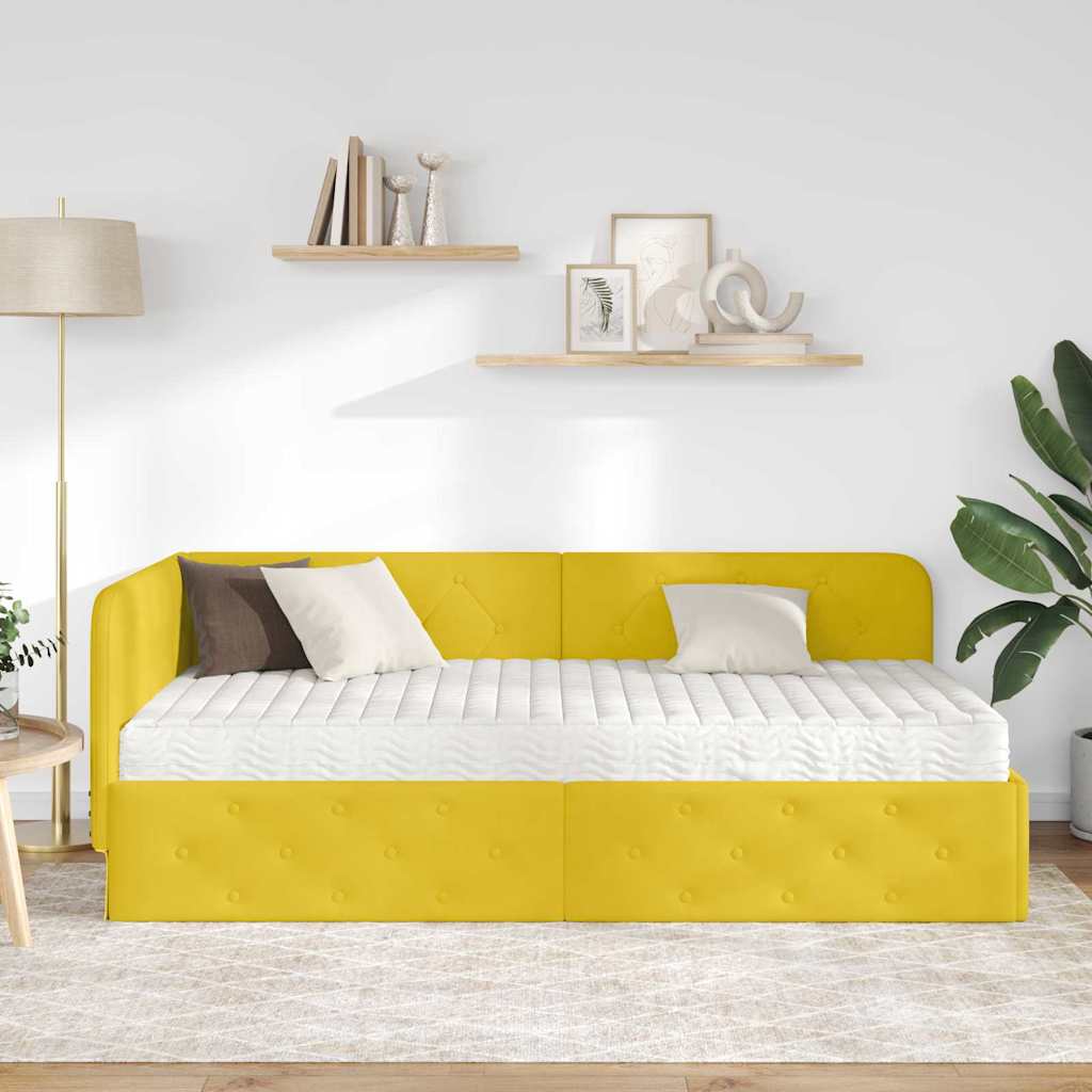 Corner Bed Frame Yellow 100 X 200 Cm Velvet