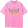 Butterfly Moon Women's Short-Sleeved T-shirt Bleached Tshirt Fashion Loose Washed T-Shirt Cotton Bleach T shirt