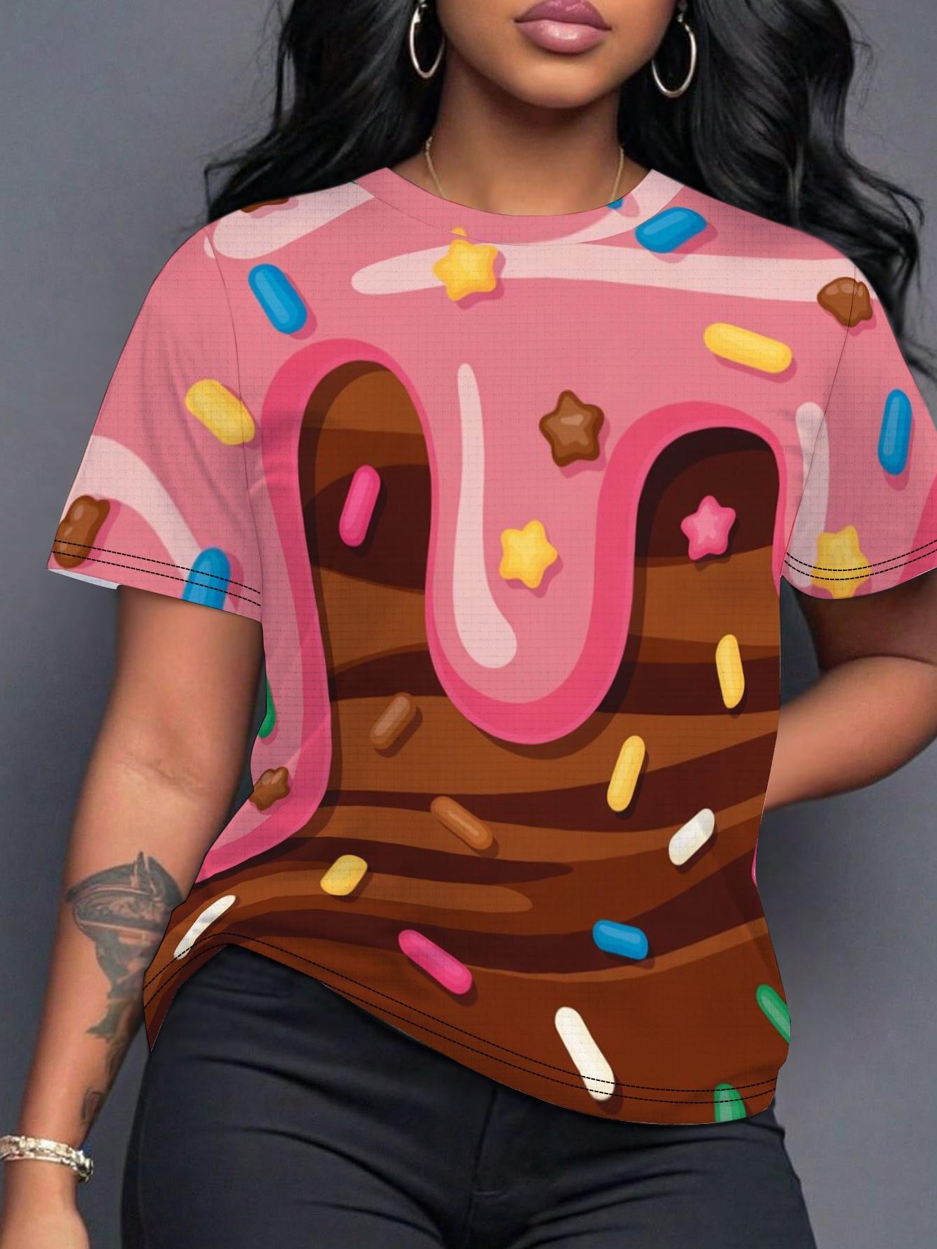 

Women S T-Shirt Frosted Color Pattern Digital Print Design Comfortable Fit Summer Casual Style 3XL дубильная кора