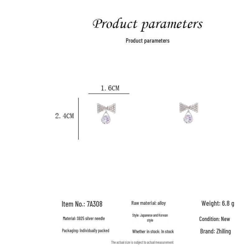 S925 Sterling Silver Zirconia Bowknot Earrings: Fashionable Crystal Inlaid Rhinestone Drops for Women